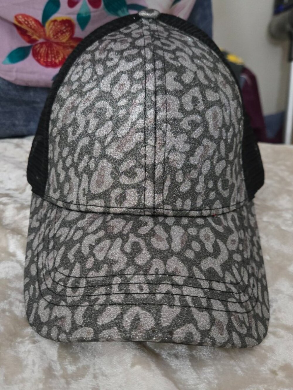 C.C. Metallic Leopard Print Trucker Hat Women’s Adjustable Black Mesh Cap
